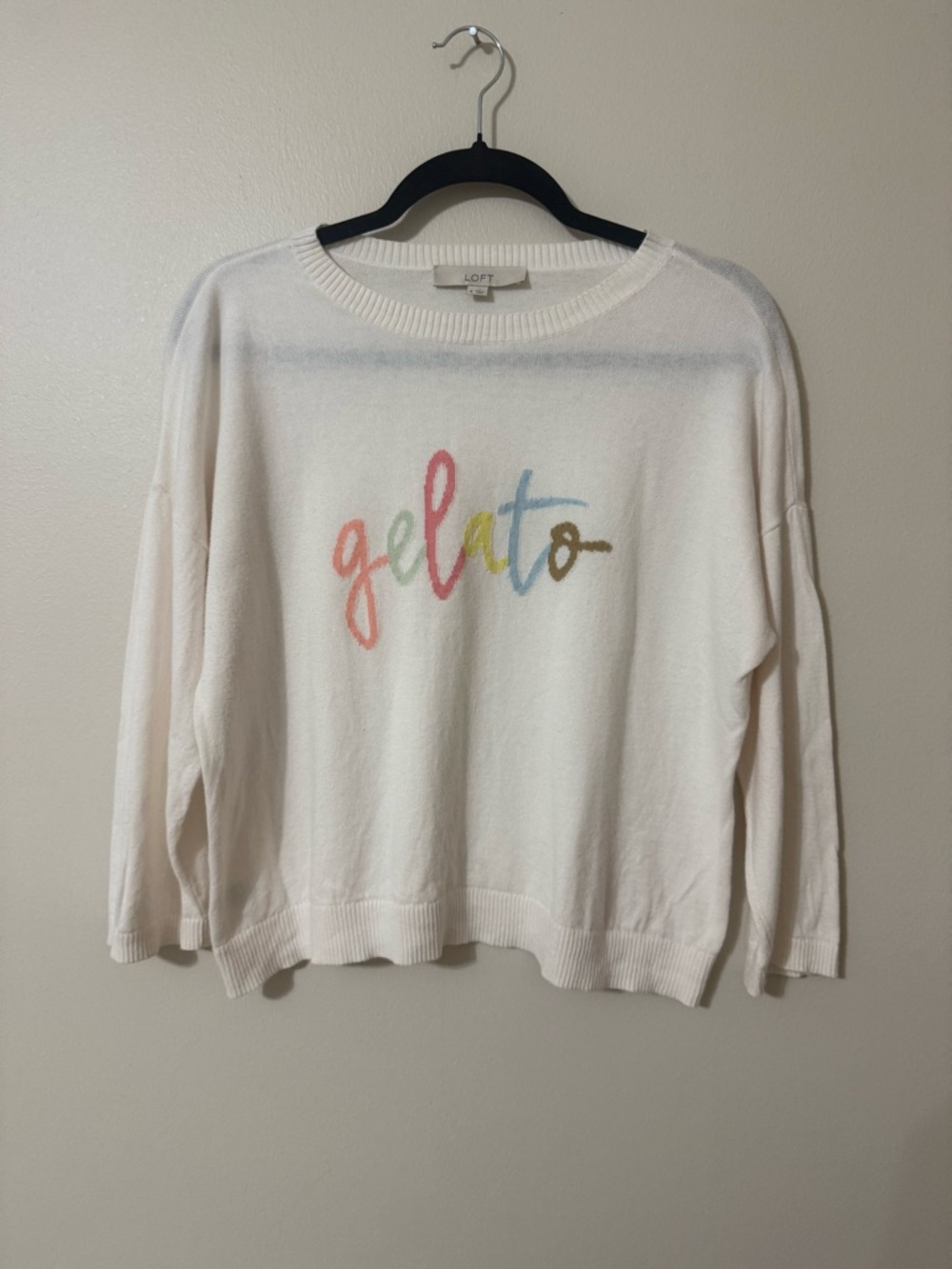 Loft Women’s Size Medium Knit Cotton White Sweater Gelato , excellent condition